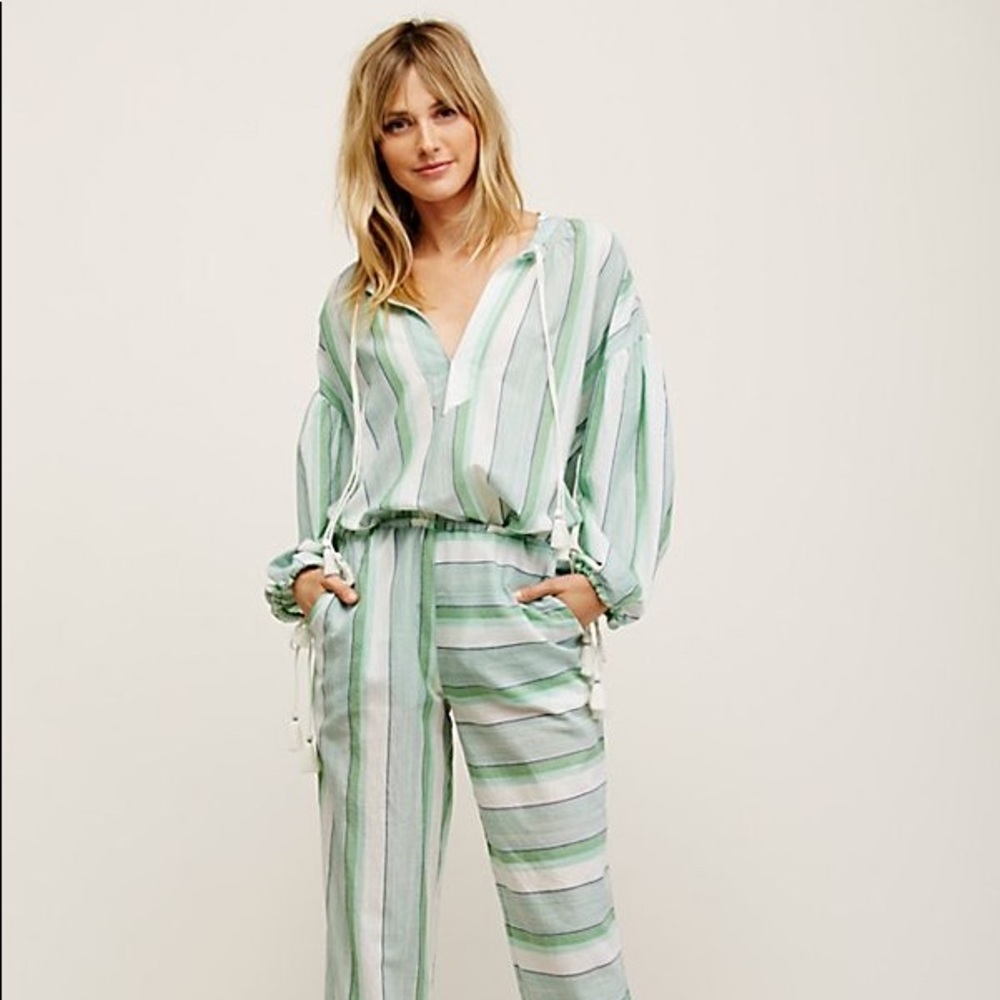 Free People Casa Azul Oversized Striped Green Top